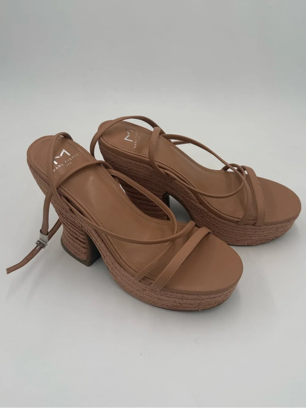 NWOT Marc Fisher Tan Braided Platform Wedge Sandals with Ankle Strap